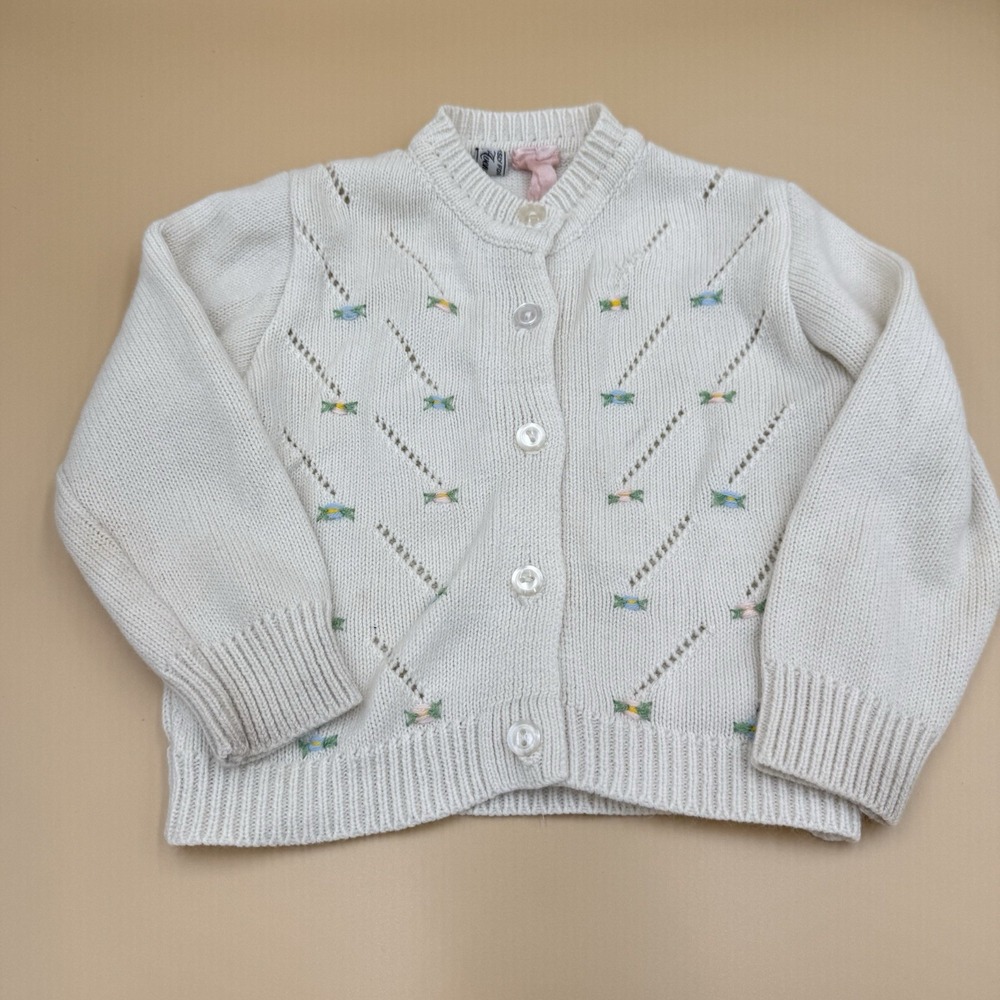 Vintage Saks Fifth Avenue Baby Girl Cardigan Sweater Size 12 Months 90s Flowers